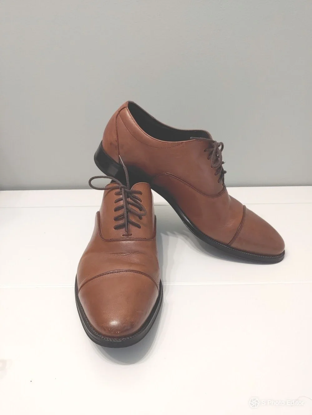 Men's Stacy Adams Leather Cap Toe Lace Up Oxford cognac dress Shoes size 11 .5